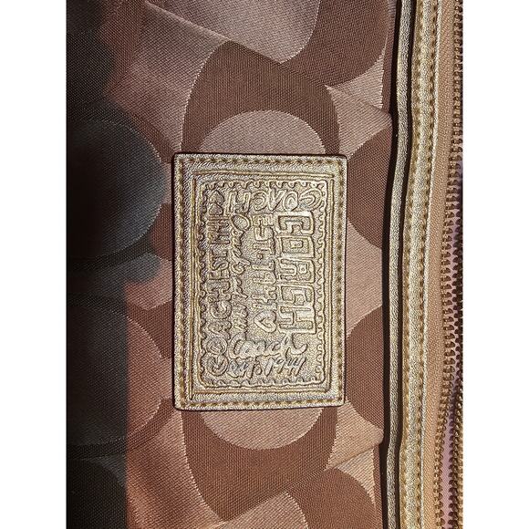 Coach Signature Jacquard Tote Bag Gold Metallic Trim Y2K Shoulder 